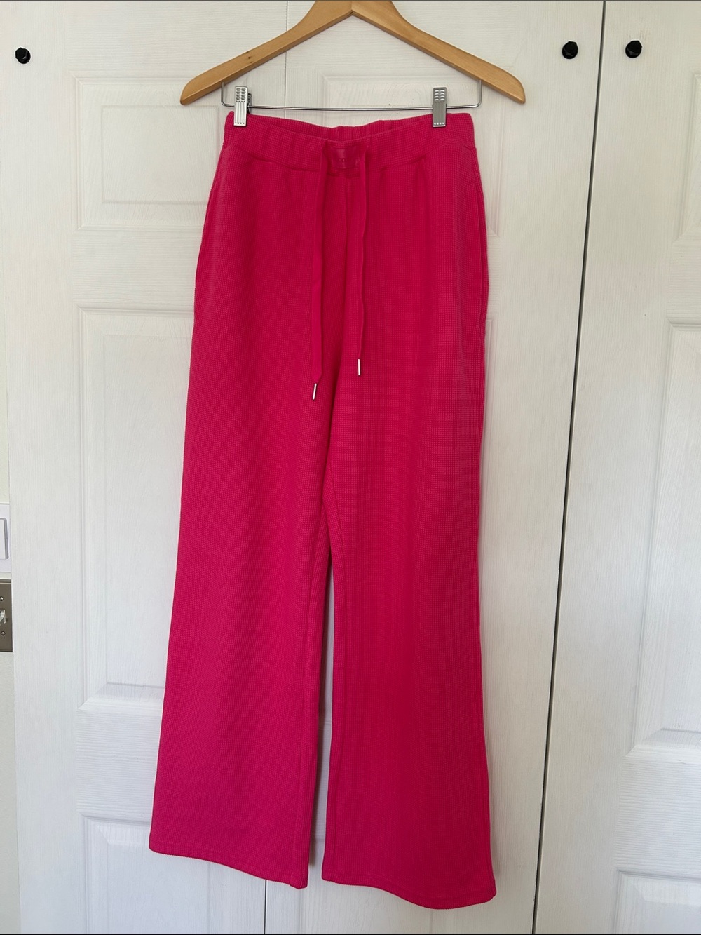 Comfrt- Waffle Knit Hot Pink Wide-Leg Lounge Pants